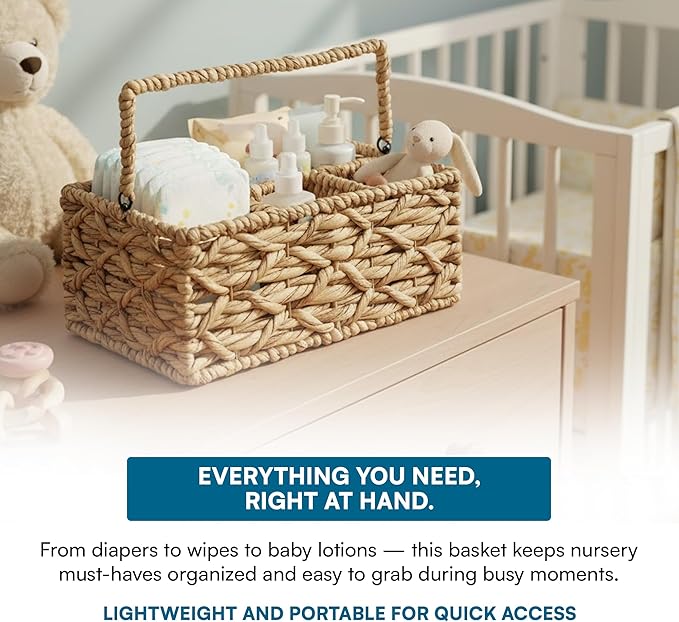 Honey-Can-Do Multi-Use 3-Compartment Wicker Basket Caddy with Handle, Natural STO-09844 Natural Medium