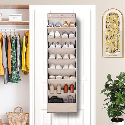 Door Shoe Organizer with 10 Extra Large Pockets, 23 Pairs Shoes Large Capacity Hanging Storage Organizer for Shoes, Diapers, Beige, 8 Layers, 4-Pack