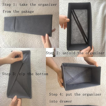 Bructhun Sock Drawer Organizer 3 Pack - Collapsible Fabric Storage Bins for Underwear Divider, Small Closet Organizers with 3 Compartments, Gray