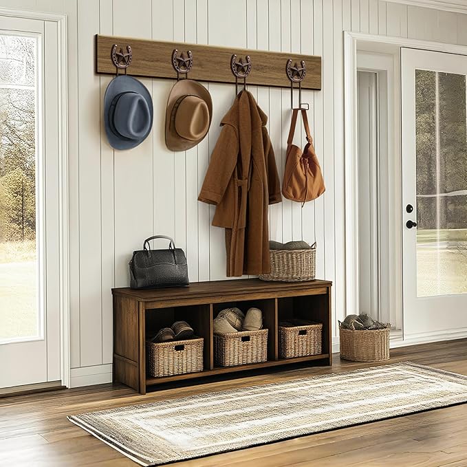 Cowboy Hat Hanger for Wall 4 Pack Cowboy Hat Holder Wall Mount Horseshoe Hooks Metal Hat Rack Hat Storage Western Wall Decor for Entryway Closet Bedroom Living Room Western Gift