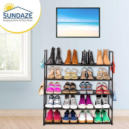 Sundaze Shoe Rack - 5 Tier Metal Shoe Rack for Front Door Entrance, Sturdy Long Shoe Organizer for Closet, Bedroom, Entryway, Garage, Black Metal Shoe Shelf, Holds Up to 25 Pairs