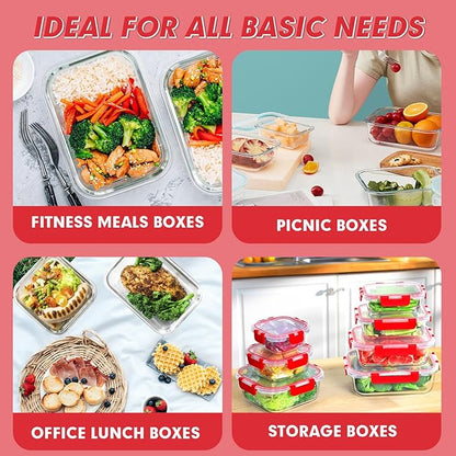 VERONES 30 Pieces Glass Meal Prep Containers Set, Stackable Glass Food Storage Containers with Lids-Airtight Lunch Containers，for Microwave, Oven, Freezer & Dishwasher,Red