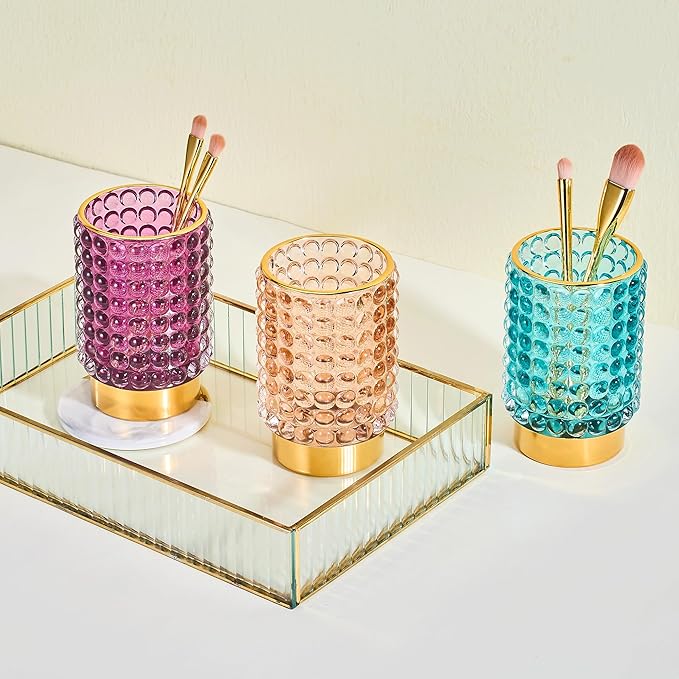 Makeup Brush Holder Organizer,Toothbrush Holders,Desk Pen Pencil Holder,Multifunctional Vintage Glass Brush Cup(A38-12-US/Purple/L)