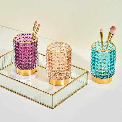 Makeup Brush Holder Organizer,Toothbrush Holders,Desk Pen Pencil Holder,Multifunctional Vintage Glass Brush Cup(A38-12-US/Purple/L)
