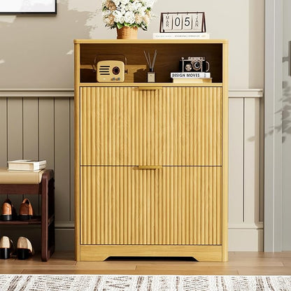 Shoe Cabinet Storage for Entryway Hidden Shoes Storage Cabinet with 2 Flip Drawers, Tall Free Standing Shoe Organizer Rack for Foyer, Hallway