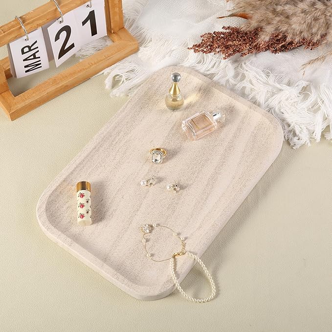 Karibiber Marble Vanity Tray, Bathroom Tray Countertop, Decorative Dresser Organizer, Perfume, Jewelry Holder, Beige Stone Serving for Kitchen Sink Storage(MOCA Cream)