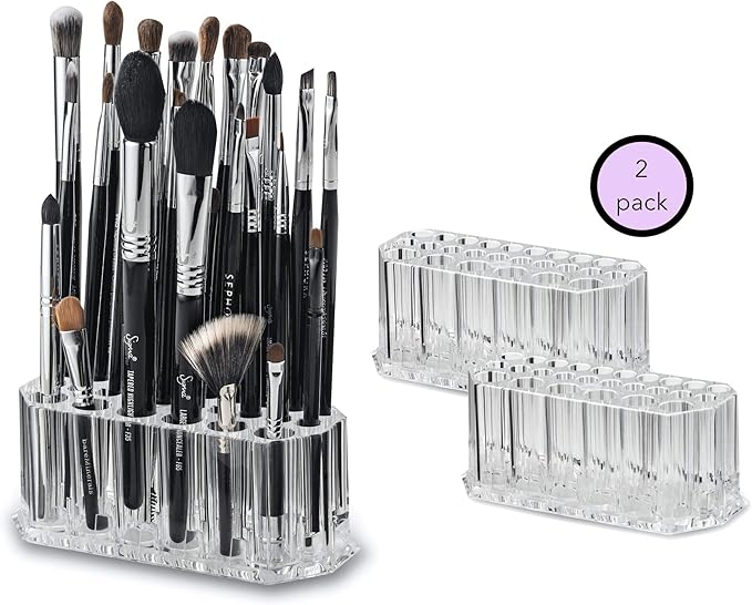 Acrylic Makeup Brush Organizer Slim Handle Storage Holder 26 Space Organization Cosmetic Storage Display Case Refillable Container (2)