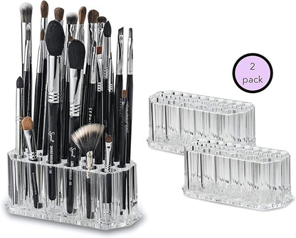 Acrylic Makeup Brush Organizer Slim Handle Storage Holder 26 Space Organization Cosmetic Storage Display Case Refillable Container (2)