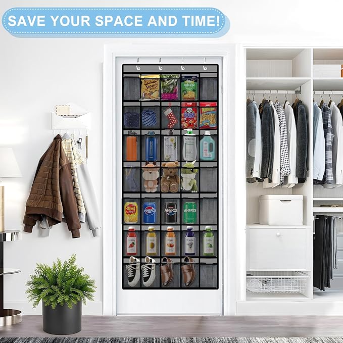 Aheroi Over the Door Shoe Organizer, 35 Pockets Mesh Shoe Organizer Door Hanger, Large Hanging Shoe Rack Holds Up to 40 lbs, Closet Shoe Behind Door Rack, Gray Durable Storage Hanging Bag