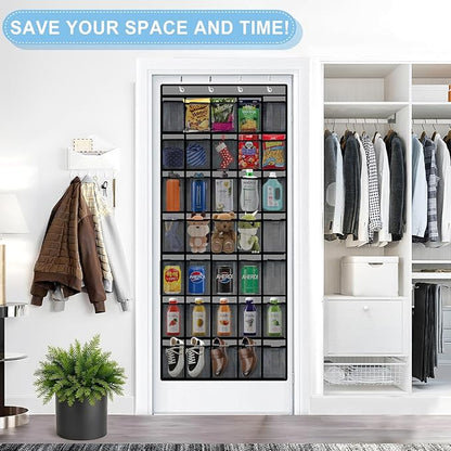 Aheroi Over the Door Shoe Organizer, 35 Pockets Mesh Shoe Organizer Door Hanger, Large Hanging Shoe Rack Holds Up to 40 lbs, Closet Shoe Behind Door Rack, Gray Durable Storage Hanging Bag
