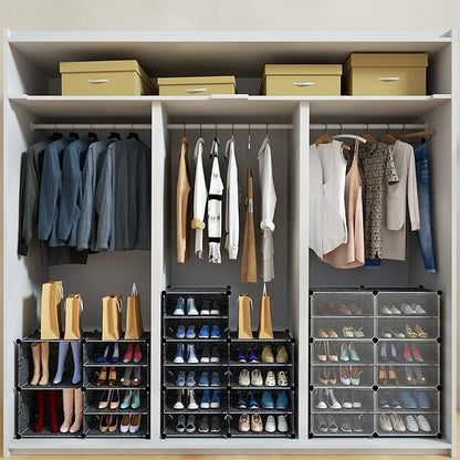 Shoe Rack Organizer, 32 Pair Shoe Storage Cabinet with Door Expandable Plastic Shoe Shelves for Closet,Heels,Boots,Slippers,8 Tier