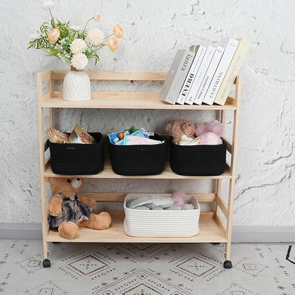 XUANGUO Small Woven Storage Baskets 13“X9”X5“ Decorative Rope Bins for Organizing Shelves, Closets, and Toys, Empty Gift Baskets, Cute Organizer Basket for Home and Office (black, Large)