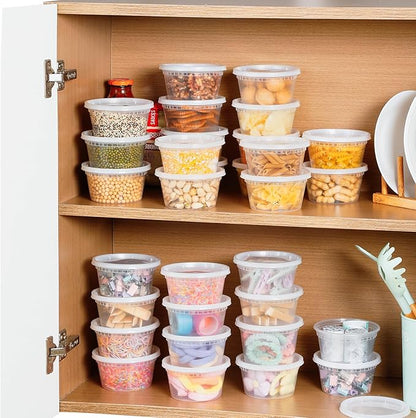 AOZITA 100 Sets 16 oz Plastic Deli Containers With Lids, Airtight Food Storage Containers, Freezer/Dishwasher/Microwave Safe, Takeout Meal Prep Storage