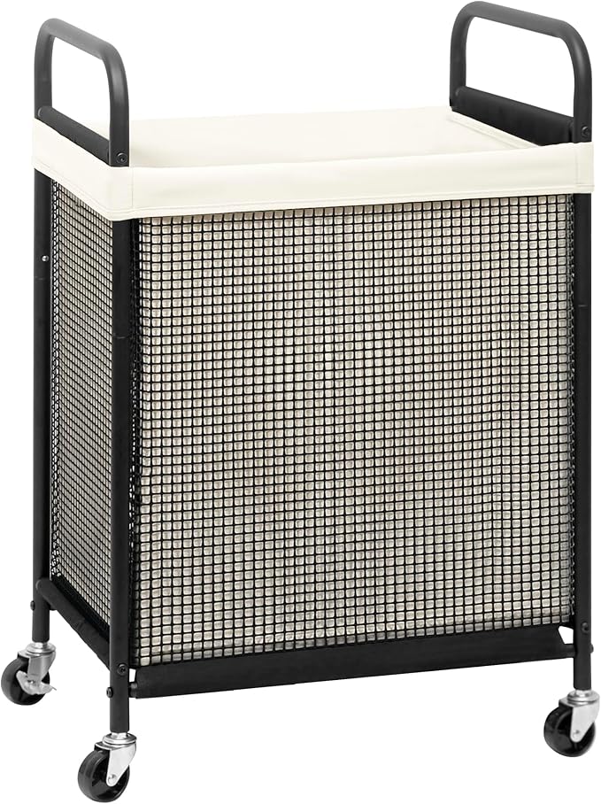 STORAGE MANIAC Rolling Laundry Hamper with Wheels 1-Section Laundry Sorter Rolling Laundrys Basket on Wheels with Removable Bag Clothes Hamper Laundrys Organizer Cart Bathroom Bedroom 90L Beige