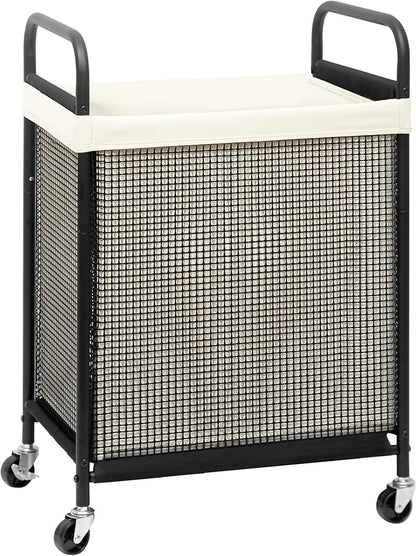 STORAGE MANIAC Rolling Laundry Hamper with Wheels 1-Section Laundry Sorter Rolling Laundrys Basket on Wheels with Removable Bag Clothes Hamper Laundrys Organizer Cart Bathroom Bedroom 90L Beige