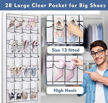 for KEETDY 28 Large Clear Pockets Over The Door Shoe Rack, Hanging Shoe Organizer