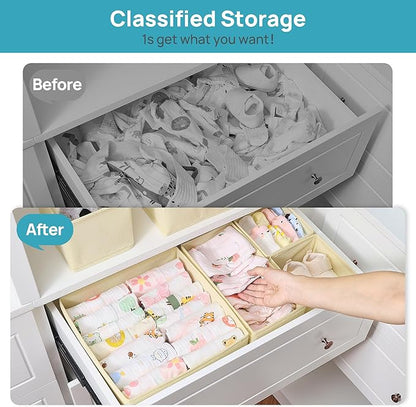 Vtopmart 12 Pack Baby Clothes Organizer, Dresser Drawer Organizer for Baby Clothing, Foldable Fabric Closet Drawer Storage Bins, Nursery Dresser Dividers for Bra, Socks, Ties, Scarf
