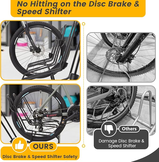 Kingarage Floor Bike Rack for 5 Bikes, Safeguard Disc Brakes & Derailleurs Design, Waterproof Bicycle Stand Indoor/Outdoor/Garage Use, Fits 12"-29" Tires, Upgraded 0.63" Steel Tubes for Stability