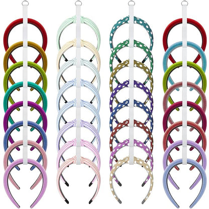 FMOACEN 4 Pcs Headband Holder Organizer, White Hanging Wall Mounted Hairband Accessories, Hair Hoop Storage Display with 32 Total Rings for Women Girls, Bedroom Dorm Closet Decor