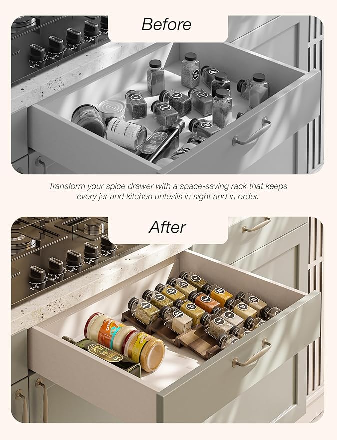 Tinamo Acacia Wooden Spice Rack Organizer for Cabinet - Spice Drawer Insert, Spice Organization for Cabinet, Seasoning Organizer, Spice Holder Pack of 4 (Walnut, Pack 4)