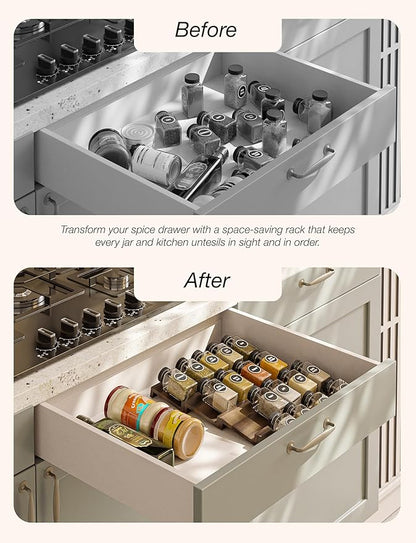 Tinamo Acacia Wooden Spice Rack Organizer for Cabinet - Spice Drawer Insert, Spice Organization for Cabinet, Seasoning Organizer, Spice Holder Pack of 4 (Walnut, Pack 4)