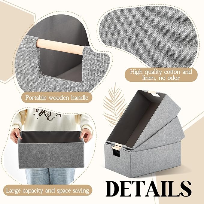 Cinnvoice 3 Pack Fabric Storage Bins for Closet Shelves, Rectangle Wardrobe Organizer with Handle, Collapsible Shelves Storage Basket for Sorting Clothes and Toy (Grey,15 x 10.6 x 6 Inch)