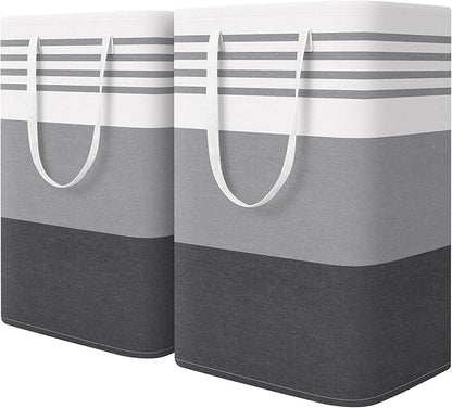 WOWBOX 2 Pack Laundry Baskets, Laundry Hampers, Freestanding Dirty Clothes Hampers with Reinforced Handles & Cross Stitch & Waterproof Coating, for Laundry Bedroom Bathroom Dorm,75L Grey