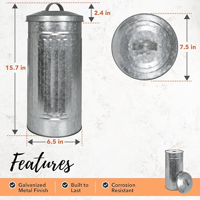 Autumn Alley Farmhouse Galvanized Metal Free Standing Toilet Paper Holder Organizer Stand Canister with Lid – Fits 3 Mega Rolls, Rustic Enclosed Toilet Storage Stand