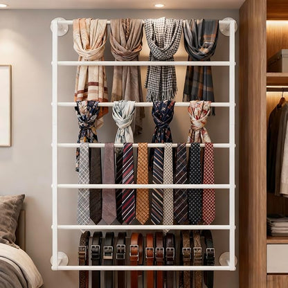 Wall Mounted Display Rack, 7-Layer Wrapping Paper Ribbon Organizer Scarves Tie & Scarf Rack Belts Towel Holder Necktie Hijab Stand Metal Shelving for Home, Retail Stores, Flower Shop