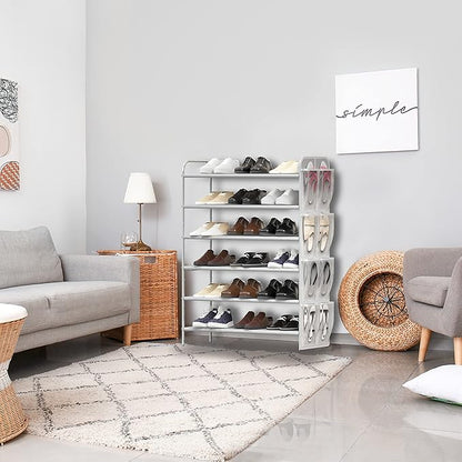 Simple Houseware 6-Tier Shoe Rack Storage Organizer w/Side Hanging Bag, Grey