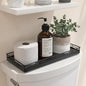 Oak Bathroom Toilet Tank Tray, 13" Wood Toilet Paper Storage Basket Back of Toilet Basket Organizer, Vanity Tray for Perfume Makeup Candle Kitchen Counter Coffee Table Black Tray Decor