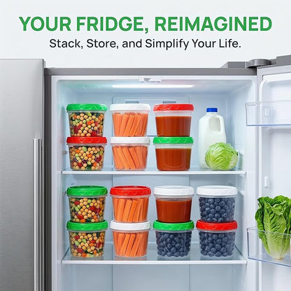 EONJOE 16 oz Plastic Freezer Containers with Lids 2 Cup Food Storage Container BPA Free Stackable Airtight Dishwasher Safe,12 Pack