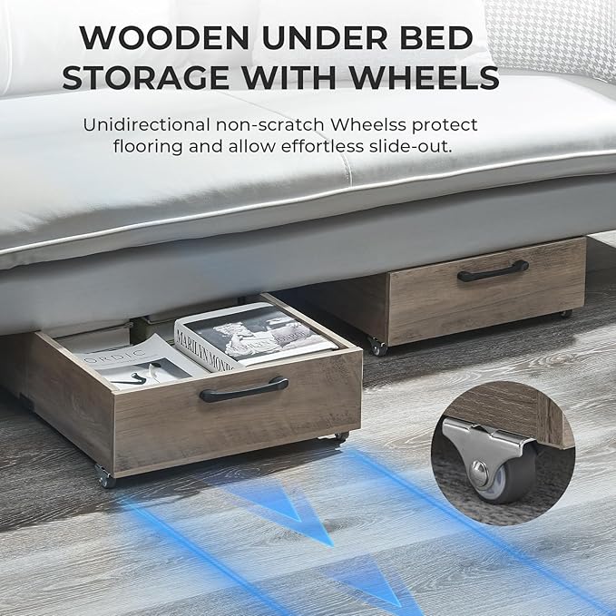 TIOPGHAD Under Bed Storage with Wheels, 2-Pack Under Bed Shoe Storage Organizer Drawer, Composite Wood Particleboard Organizer for Shoes Clothes Containers in Bedroom for Clothes,Shoes(Brownish-Gray)