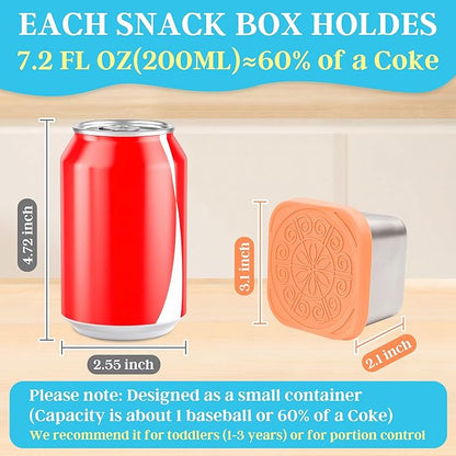 Qukaka Stainless Steel Snack Containers for Kids,7.2oz Easy Open Leak Proof Reusable Snack Box Container with Lids,Small Lunch Containers for Meal Prep,School,Picnic and Travel-3Pack