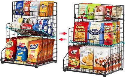 X-cosrack 3-Tier Snack Organizer Rack Bins with Adjustable Tilting Design for Pantry Storage,Metal Wire Snack Holder for Kitchen Bathroom Cabinets Countertops