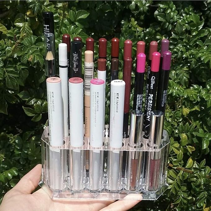 Acrylic Eyeliner Organizer & Lip Liner Organizer 26 Space Storage 20 Standard 6 Jumbo Cosmetic Pencil Makeup Display Case Refillable Container (2)