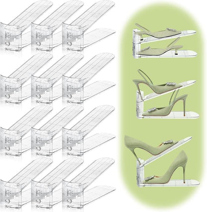 12 Pack Shoe Slots Organizer for Closet, Adjustable Shoe Stackers for a Pair of Shoes Shoe Rack Storage Shoe Space Saver 50% Shoe Shelf Display Holder for Closet
