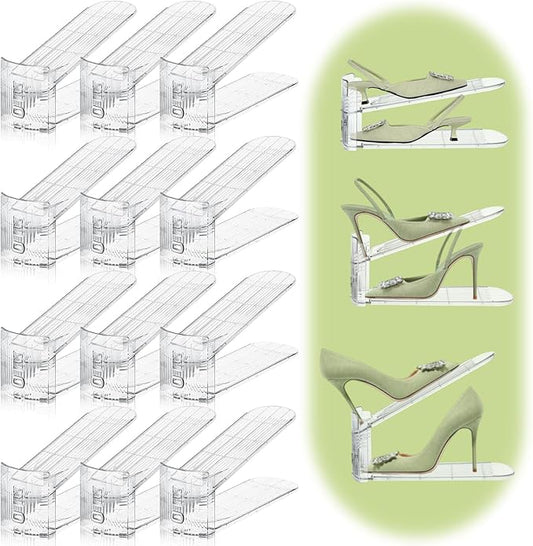 12 Pack Shoe Slots Organizer for Closet, Adjustable Shoe Stackers for a Pair of Shoes Shoe Rack Storage Shoe Space Saver 50% Shoe Shelf Display Holder for Closet