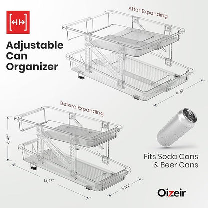 Expandable Soda Can Dispenser For Fridge - 2-Pack - Clear Transparent Soda Can Organizer For Refrigerator, Kitchen, and Pantry Storage Organizer for Cans, Beverage Bottle, Canned Food & Bottles