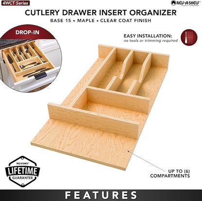 Rev-A-Shelf Natural Maple Right Size Utensil Insert Home Storage Kitchen Organizer 7 Compartment Drawer Accessory, 10-1/4" x 19-1/2, 4WCT-15SH-1