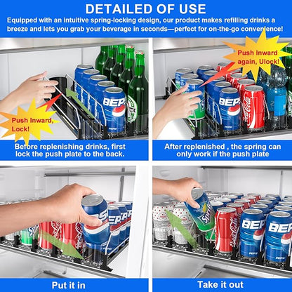 2024 Drink Organizer for Fridge, Upgrade Soda Can Dispenser for Refrigerator, Automatic Pusher Glide Fridge Can Organizer for Refrigerator, Fridge Soda Can Organizer (3 Rows Black)