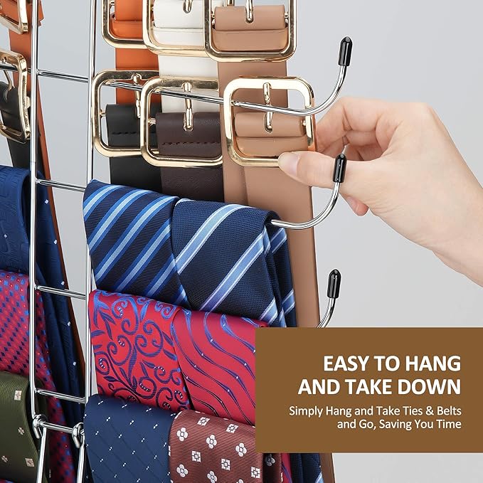 ZEDODIER Tie Rack Belt Hanger for Closet, 2 in 1 Tie Hanger Belt Organizer with Max 40 Capacity, Heavy Duty Space Saving Closet Organizers and Storage, Silver
