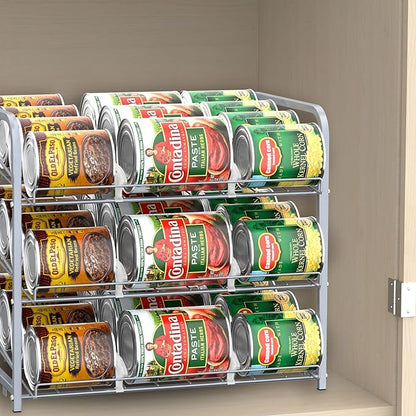 BTY Can Organizer for Pantry Stackable 2 Pack, Can Storage Organizer Rack Stacking Can Dispensers Small Space Holds up to 36 Cans for Pantry, Kitchen, Cabinet- Silver