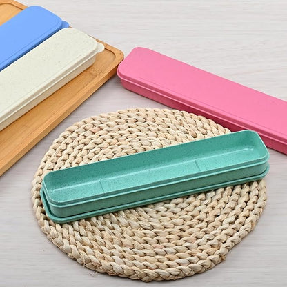 Travel Cutlery Case Portable Utensil Holder Large Travel Silverware Case Flatware Storage Box Camping Utensils Cutlery Cases for Fork Spoon Chopsticks Lunch Box, 9.6 x 2.1 inches (Beige, Green)