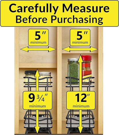 LYNK PROFESSIONAL® Pull Out Spice Organization for Cabinets - 4-3/8 inch Wide – Spice Rack for Inside Cabinets, Slide Out Spice Rack Organizer for cabinet – Pull Out Spice Rack, Sliding 2 Tier Black