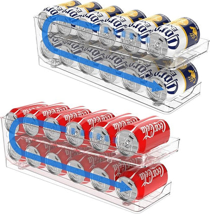 2 Pack Rolling Soda Can Dispenser for Refrigerator 2 Packs Refrigerator Organizers and Storage Width Adjustable Can Organizer for Refrigerator