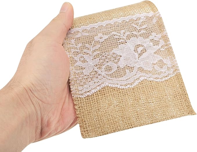uxcell 12Pcs Burlap Lace Utensil Holders, 4" x 8" Cutlery Pouch Silverware Holder Natural Jute Pouch Bag Burlap Napkin Bag for Wedding Dinner Decoration