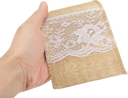 uxcell 12Pcs Burlap Lace Utensil Holders, 4" x 8" Cutlery Pouch Silverware Holder Natural Jute Pouch Bag Burlap Napkin Bag for Wedding Dinner Decoration