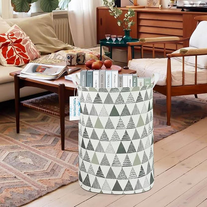 Laundry Basket Canvas Fabric Collapsible Organizer Basket for Storage Bin Toy Bins Gift Baskets Bedroom Clothes Children Nursery Hamper (Grey triangle)