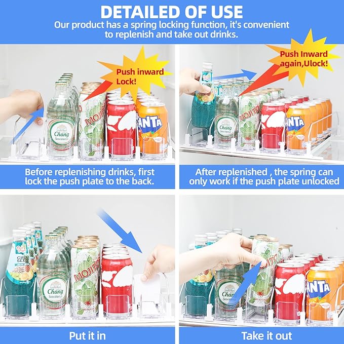 Drink Organizer for Fridge,Soda Can Dispenser for Refrigerator,Upgraded 5 Row Fridge Drink Organize,Drink Pusher for Fridge,Automatic Refrigerator Drink Organize for Fridge Holds up to 25 Cans